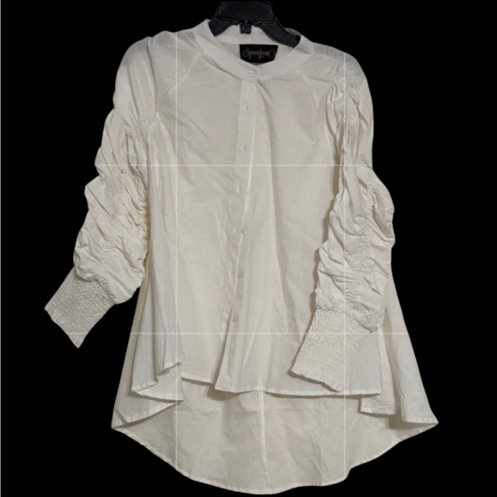 Women's Elegant White Blouse with Ruched Sleeves